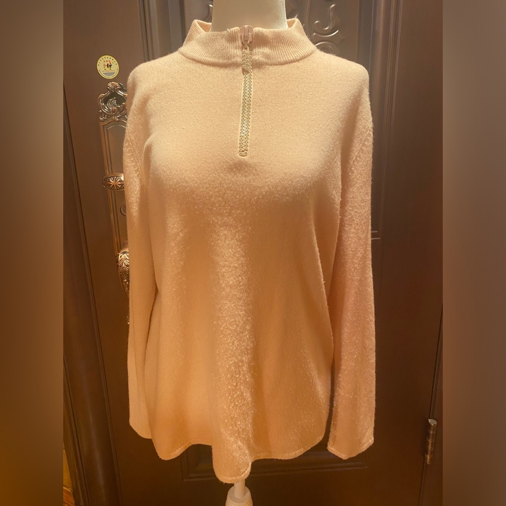 Mercer Street Studio Women’s Rhinestone Zipper Mock Neck Sweater – Cream, XL